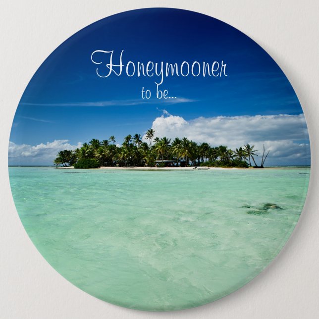 Pacific island with palm trees honeymoon button (Front)