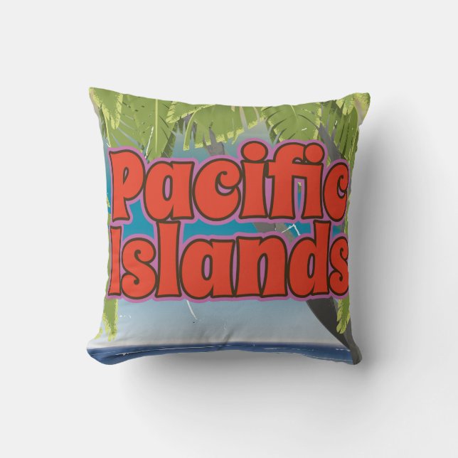 Pacific Islands Vintage vacation art Cushion (Front)