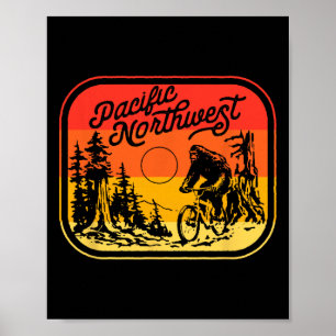 Pacific Northwest Bigfoot Mountain Biking Sasquatc Poster