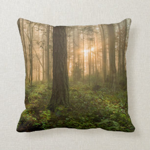 Pacific Northwest Forest Foggy Morning Cushion
