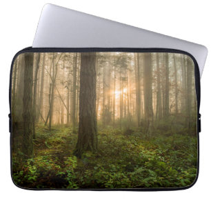 Pacific Northwest Forest Foggy Morning Laptop Sleeve