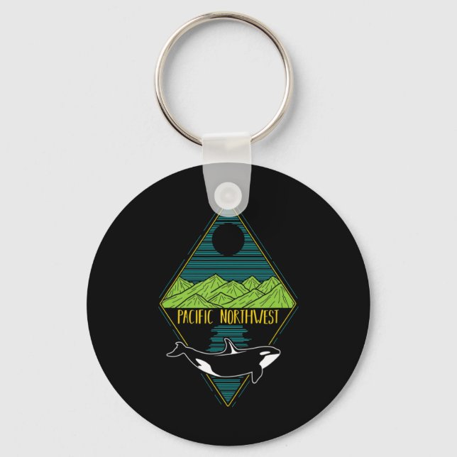 Pacific Northwest Orca Whale Tree Mountain Ocean P Key Ring (Front)