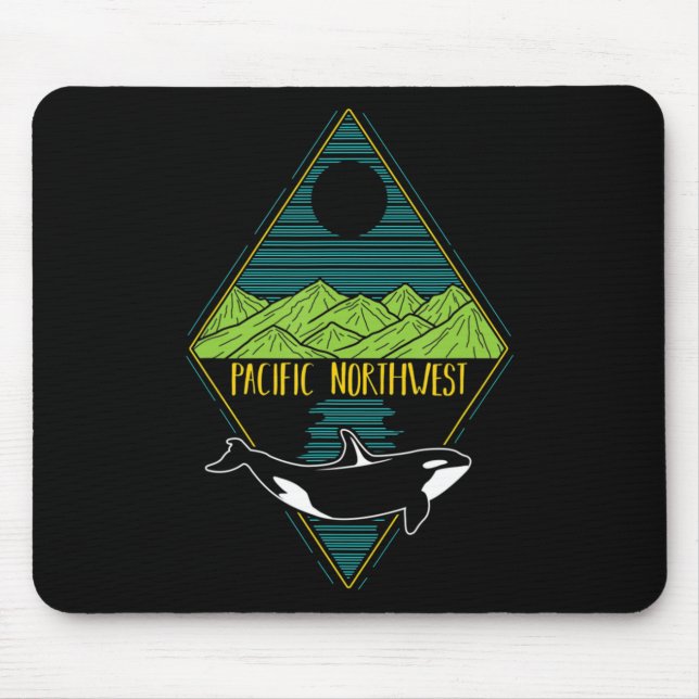 Pacific Northwest Orca Whale Tree Mountain Ocean P Mouse Pad (Front)