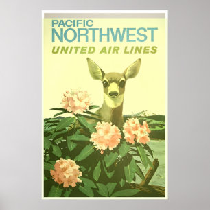 Pacific Northwest Poster United Travel Art Deer