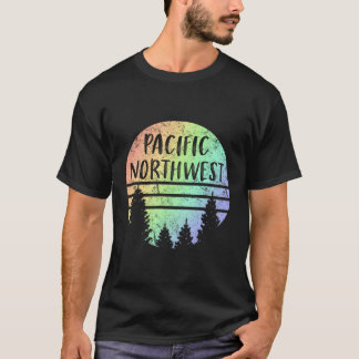 Pacific Northwest Rainbow Weathered Design Hiking  T-Shirt