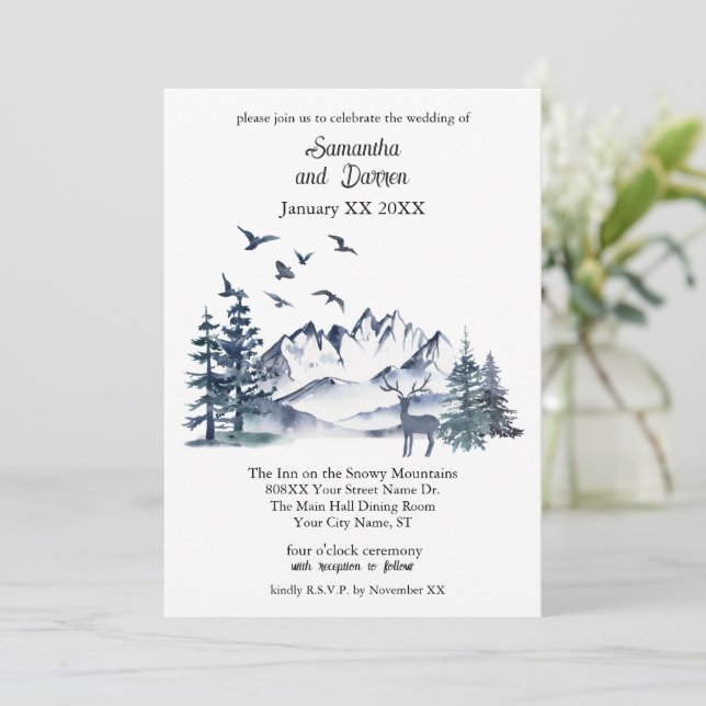 Pacific Northwest Rocky Mountains Wedding Invitation (Standing Front)