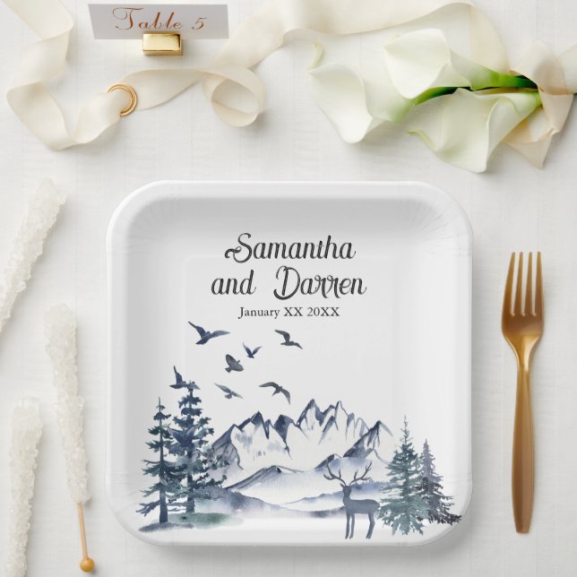 Pacific Northwest Rocky Mountains Wedding Paper Plate (Wedding)