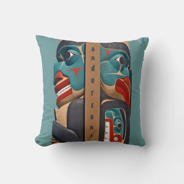 Pacific Northwest Totem Design Throw Pillow (Front)