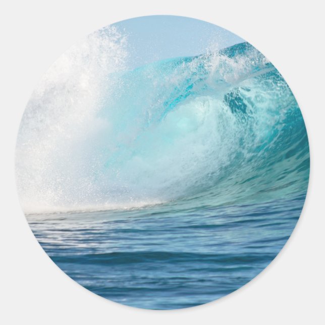 Pacific ocean big wave breaking round sticker (Front)