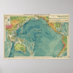Pacific Ocean cables, wireless stations Poster