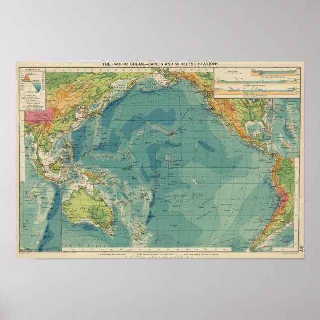 Pacific Ocean cables, wireless stations Poster (Front)