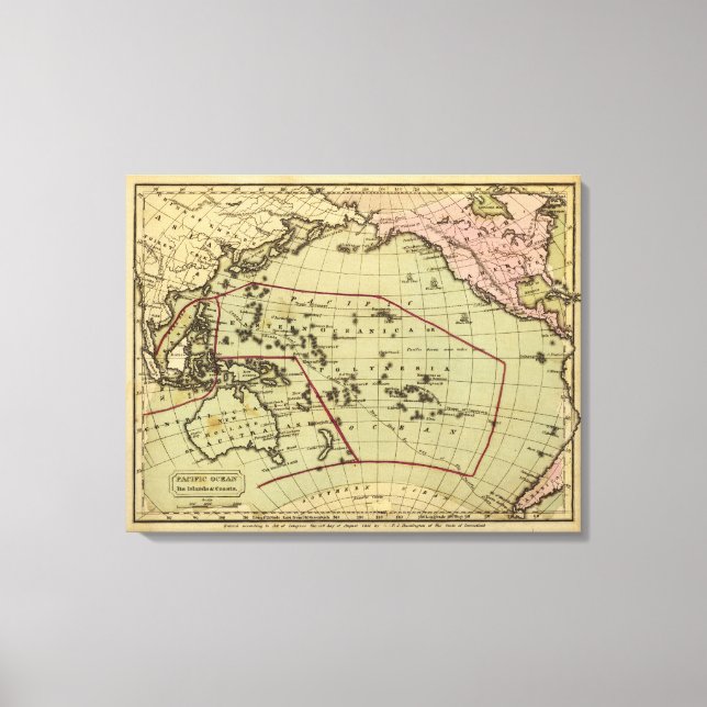 Pacific Ocean Hand Coloured Atlas Map Canvas Print (Front)