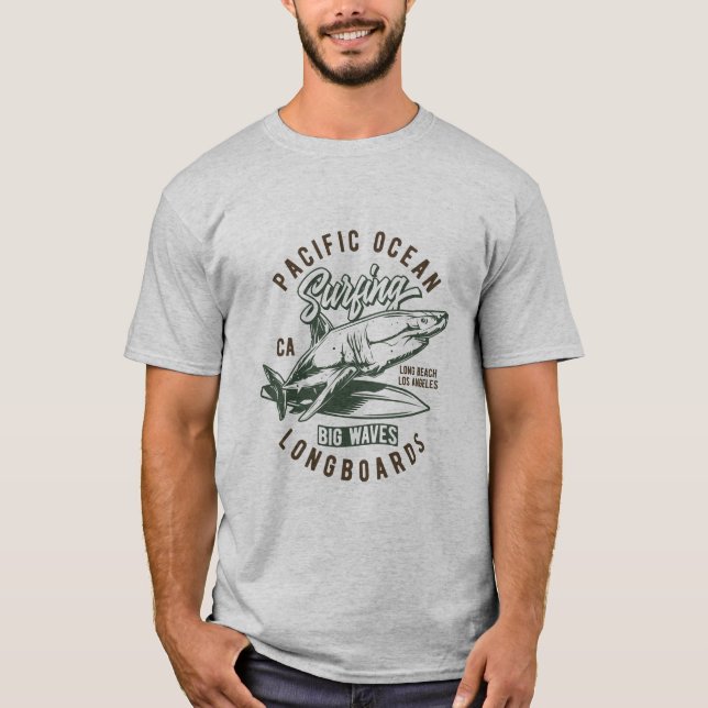 Pacific Ocean Longboards Vintage Surf Design T-Shirt (Front)