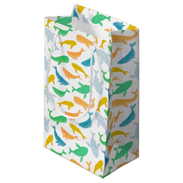 Pacific Ocean Whale Nautical Watercolor Small Gift Bag (Front Angled)