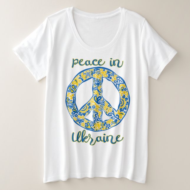 Pacific peace sign quote in Ukrainian flag colours Plus Size T-Shirt (Design Front)