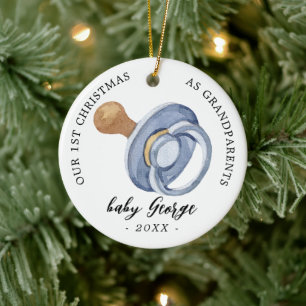 Pacifier Boy First Christmas Grandparents photo Ceramic Tree Decoration
