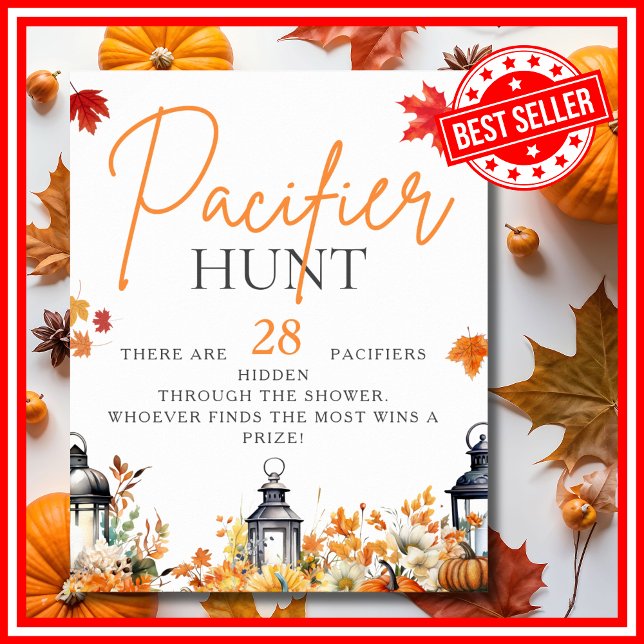 PACIFIER HUNT A Little Pumpkin Baby Shower Game Poster (PACIFIER HUNT A Little Pumpkin is on the Way Fall Autumn Baby Shower Game Poster)