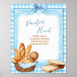 Pacifier Hunt Baby Shower Game   Bakery Blue Gingh Poster