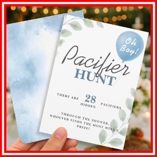 Pacifier Hunt Baby Shower Game Balloon Eucalyptus Invitation