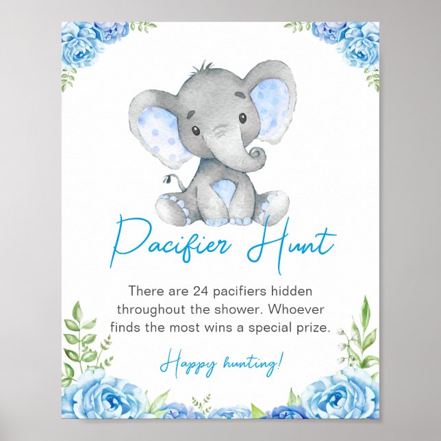 Pacifier Hunt Blue Boy Elephant Baby Shower Peanut Poster (Front)