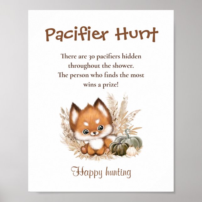 Pacifier Hunt Fall Baby Shower Game Sign (Front)