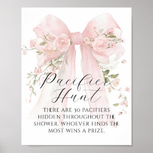Pacifier Hunt Floral Bow Girl Baby Shower Game Poster