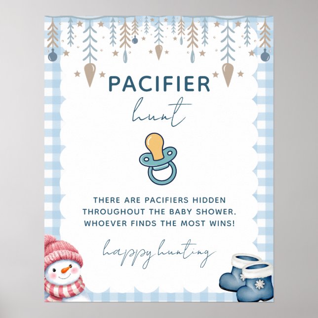 Pacifier Hunt Winter Baby Shower Game Sign (Front)
