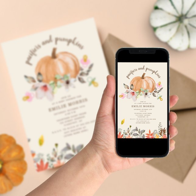 Pacifiers + Pumpkins Fall Autumn Girl Baby Shower  Invitation (Creator Uploaded)