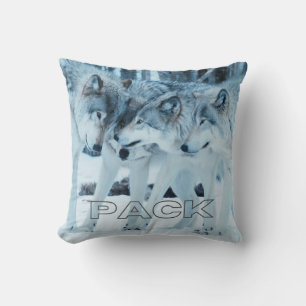 Pack Family Grey Wolves Affectionate in White Snow Cushion
