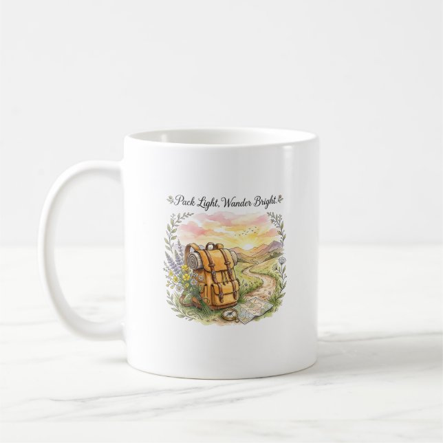 Pack Light Wander Bright Travel Adventure Quote Coffee Mug (Left)