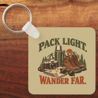 Pack Light Wander Far Vintage Outdoor Hiking Key Ring