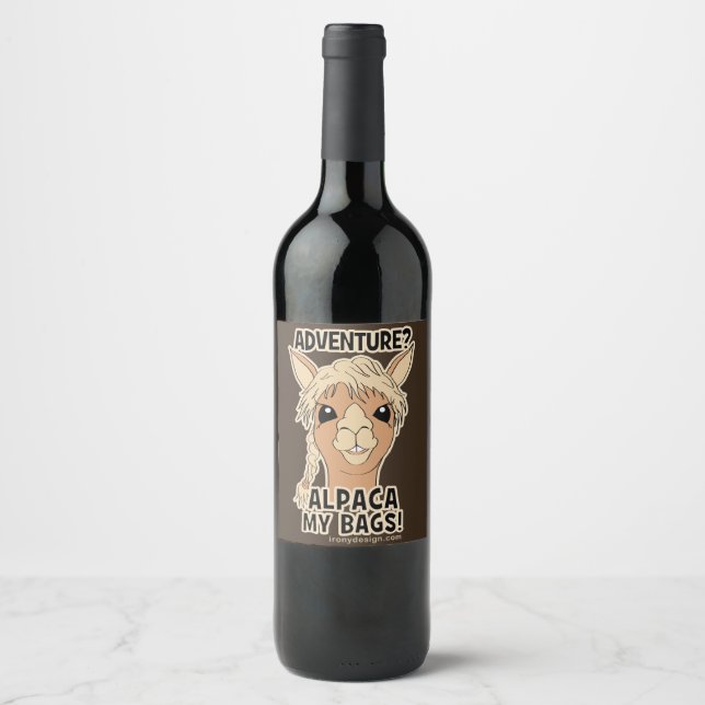Pack My Bags Funny Alpaca Llama Wine Label (Front)