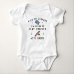 Pack My Diapers I'm Going Play Cricket With Daddy Baby Bodysuit<br><div class="desc">This cricket design features the funny quote "Pack My Diapers I'm Going to Play Cricket With Daddy ." and a cricket Bat, helmet icon. It can be customised to meet your needs. Is perfect for your baby, or to make a great gift for a baby of a cricket player, friend,...</div>