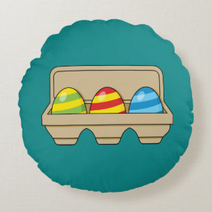 Pack of Colourful Cartoon Easter Eggs Round Cushion