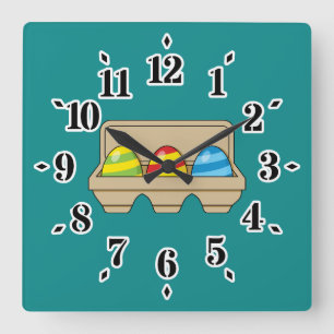 Pack of Colourful Cartoon Easter Eggs Square Wall Clock