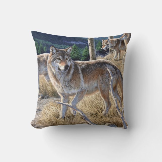 Pack of wolves in the forest painting cushion (Front)