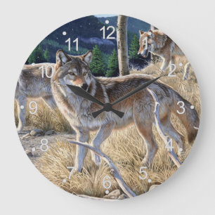 Pack of wolves in the forest painting large clock