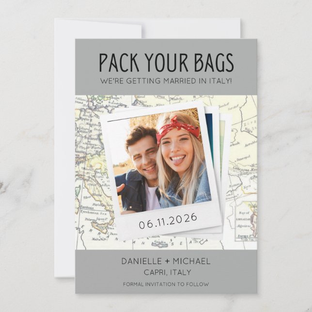 Pack Your Bags Italy Destination Wedding  Save The Date (Front)