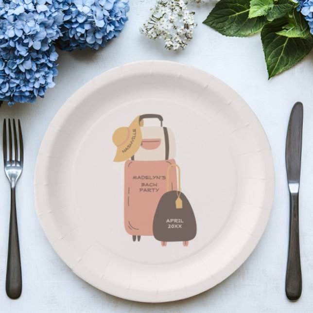 Pack Your Bags Luggage Destination Bachelorette Paper Plate (Creator Uploaded)