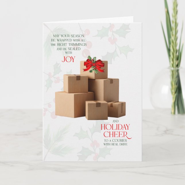 Package Delivery Courier Sealed with Joy Holiday Card (Front)