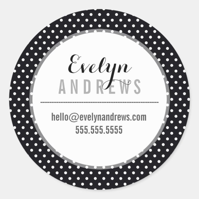 PACKAGING SIMPLE SPOT mini polka dot black white Classic Round Sticker (Front)