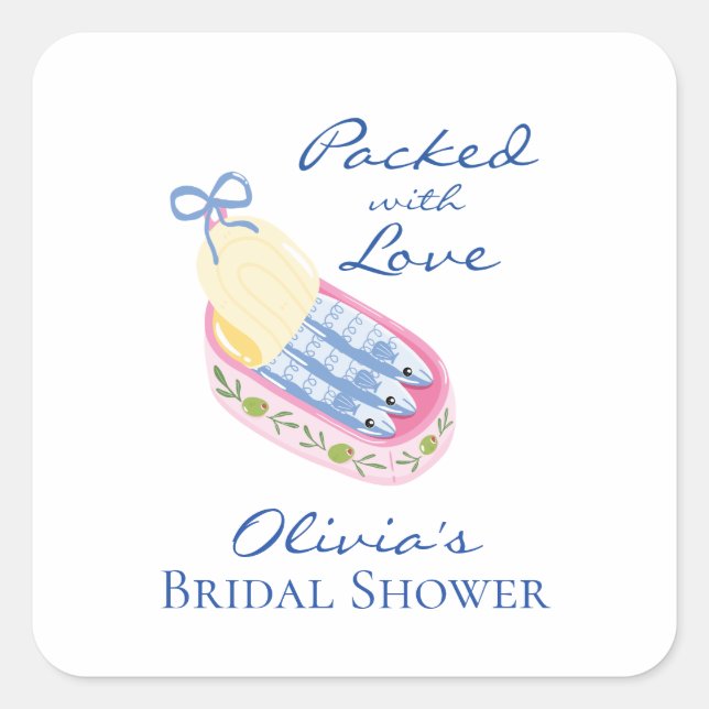 Packed with Love Sardines Bridal Shower Square Sticker (Front)