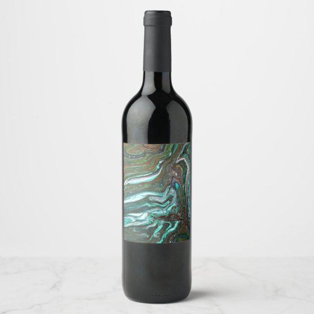 Packin Up 2 Flowing Green Abstract Wine Bottle  Label (Front)