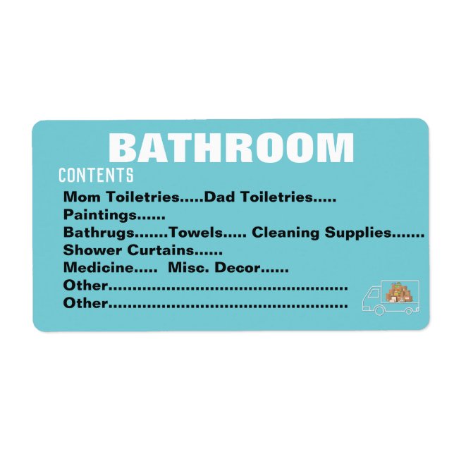Packing Moving Organising Labels - Bathroom (Front)