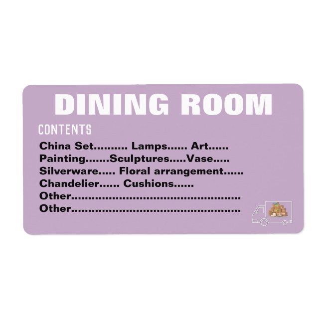 Packing Moving Organising Labels - Dining Room (Front)