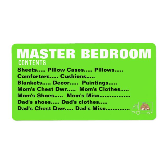 Packing Moving Organising Labels - Master Bedroom (Front)