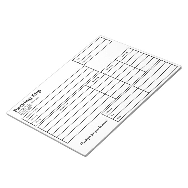 Packing Slip Black and White Business Template Notepad (Angled)