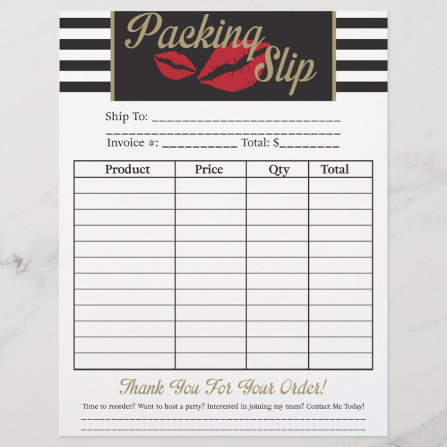 Packing Slip - Gold/Stripes/Lips (Front)