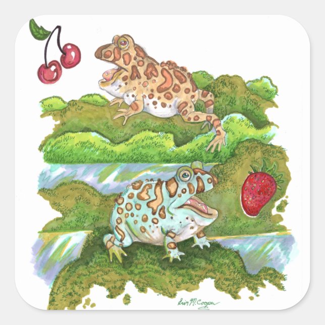 PacMan Frogs Chasing Fruit Square Sticker (Front)