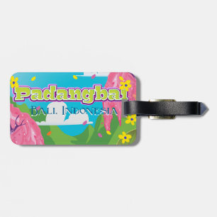 Padangbai cartoon travel poster art. luggage tag